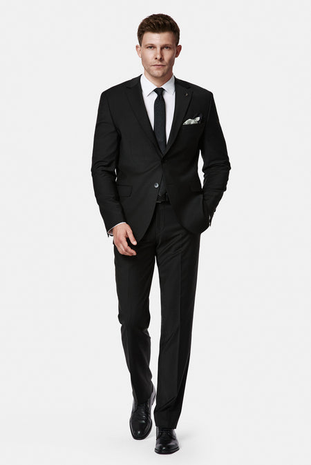 Siyah 7 Drop Slim Fit Dar Kesim Yünlü Takım Elbise