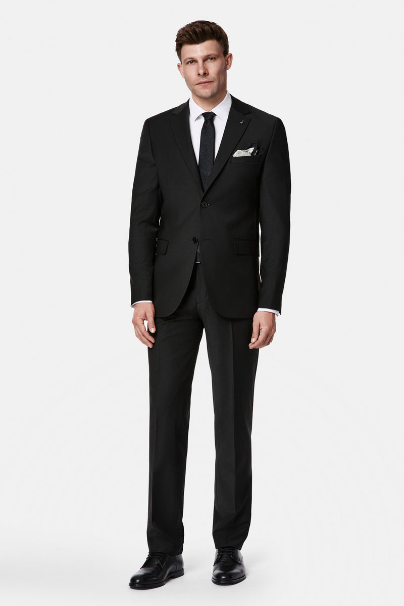 Siyah 7 Drop Slim Fit Dar Kesim Yünlü Takım Elbise