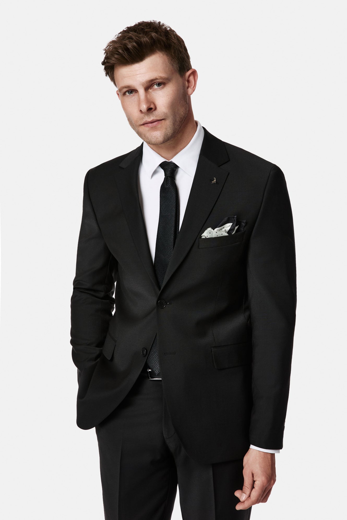 Siyah 7 Drop Slim Fit Dar Kesim Yünlü Takım Elbise