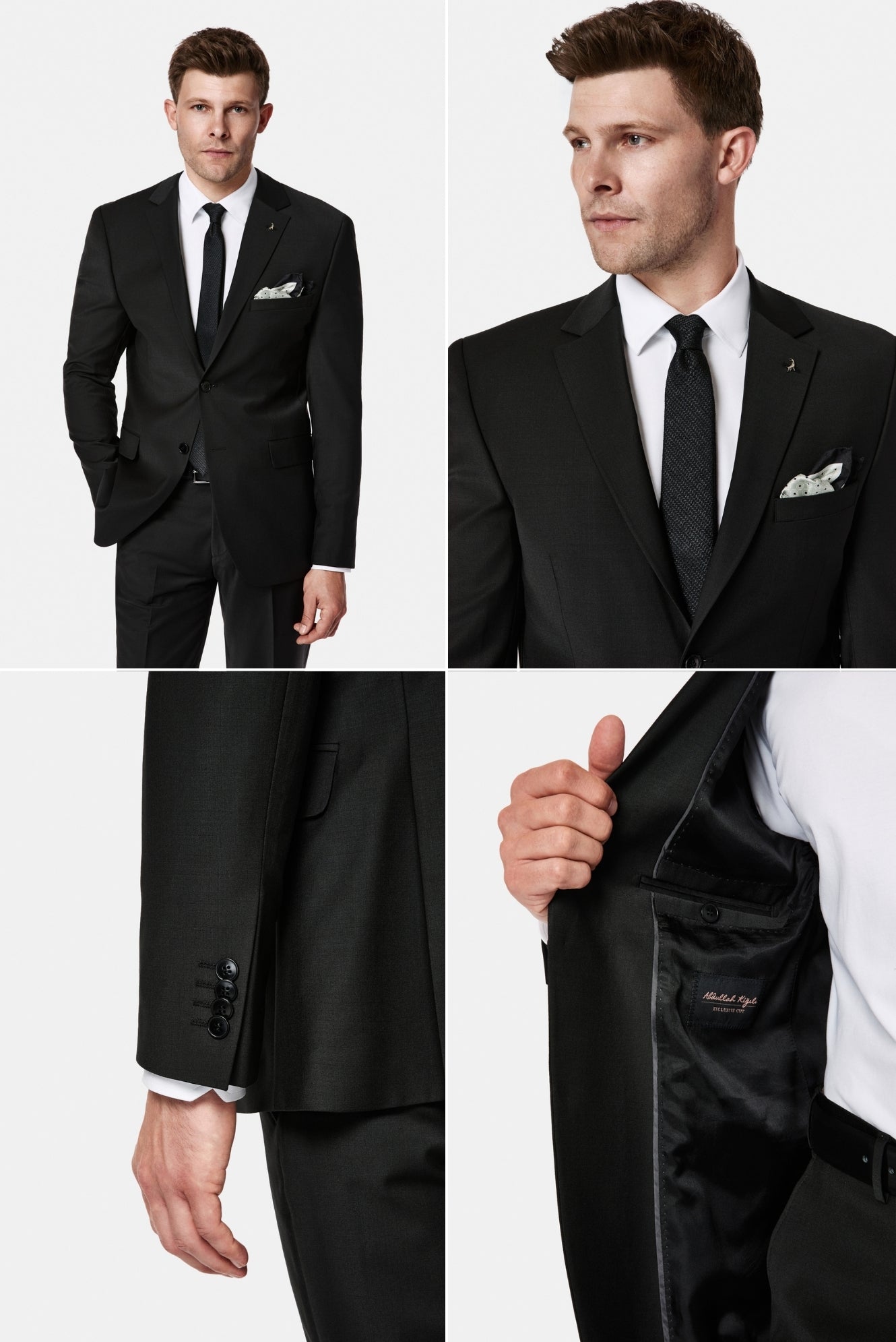 Siyah 7 Drop Slim Fit Dar Kesim Yünlü Takım Elbise