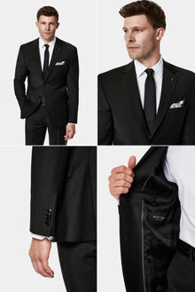 Siyah 7 Drop Slim Fit Dar Kesim Yünlü Takım Elbise