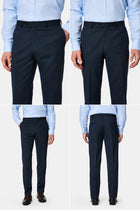 Koyu Lacivert 7 Drop Slim Fit Dar Kesim Yünlü Desenli Kruvaze Takım Elbise