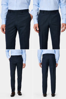 Koyu Lacivert 7 Drop Slim Fit Dar Kesim Yünlü Desenli Kruvaze Takım Elbise