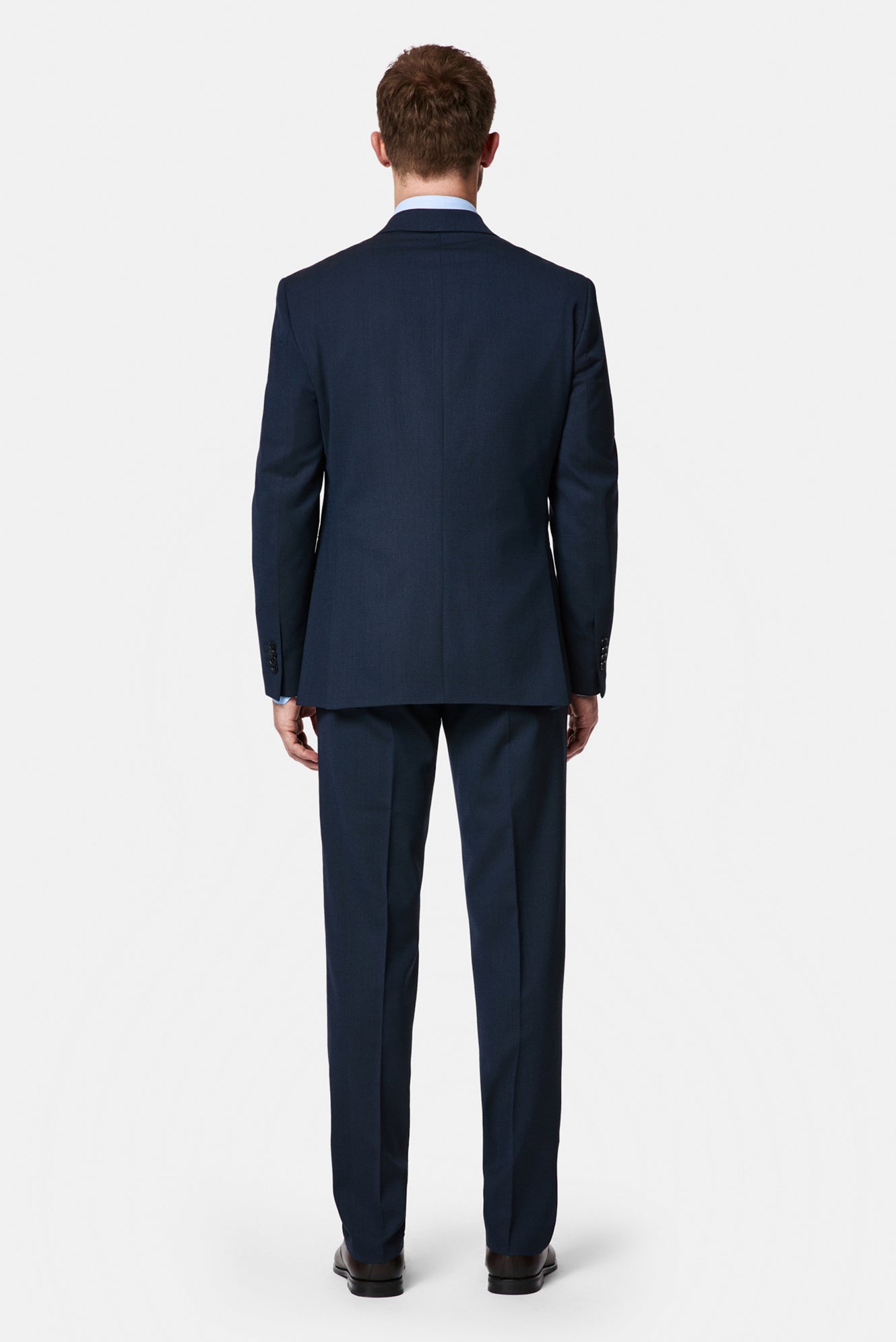 Koyu Lacivert 7 Drop Slim Fit Dar Kesim Yünlü Desenli Kruvaze Takım Elbise
