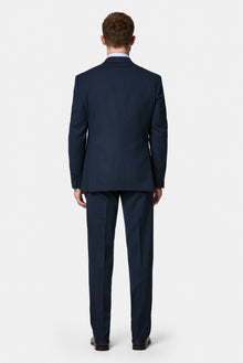 Koyu Lacivert 7 Drop Slim Fit Dar Kesim Yünlü Desenli Kruvaze Takım Elbise
