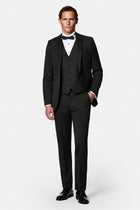 Siyah 6 Drop Regular Fit Standart Kesim Mono Yaka Yelekli Yünlü Smokin & Damatlık
