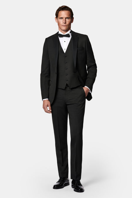 Siyah 6 Drop Regular Fit Standart Kesim Mono Yaka Yelekli Yünlü Smokin & Damatlık