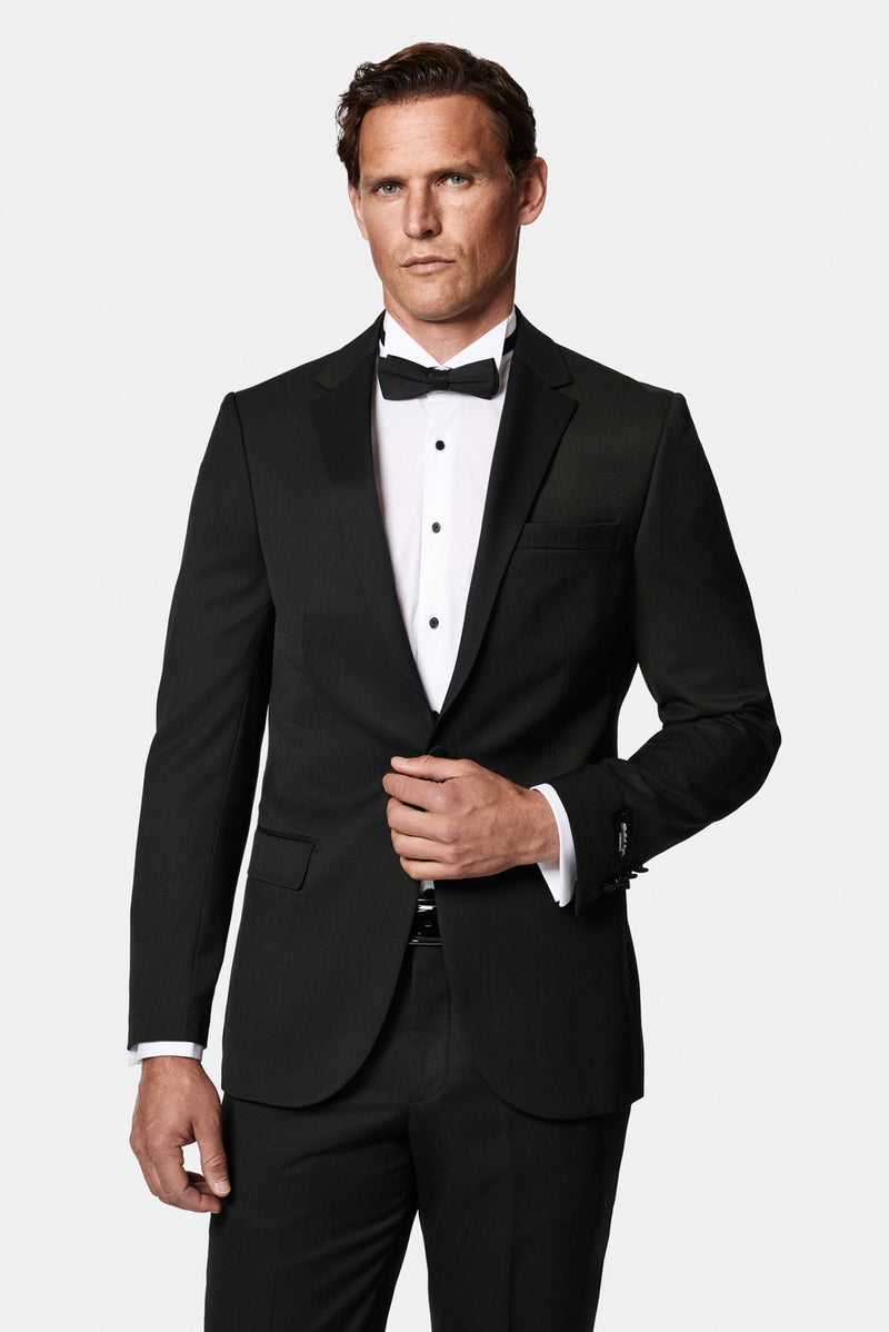 Siyah 6 Drop Regular Fit Standart Kesim Mono Yaka Yelekli Yünlü Smokin & Damatlık