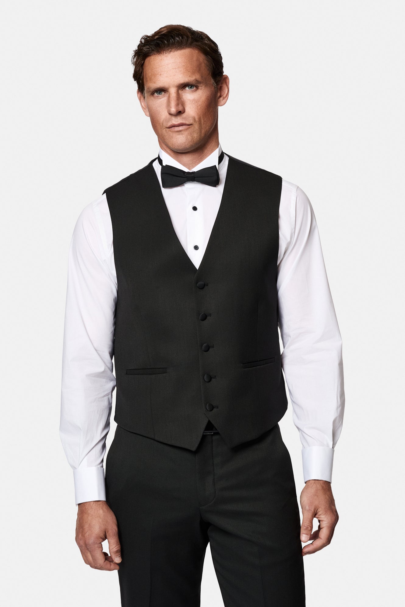 Siyah 6 Drop Regular Fit Standart Kesim Mono Yaka Yelekli Yünlü Smokin & Damatlık
