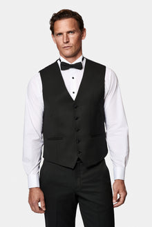 Siyah 6 Drop Regular Fit Standart Kesim Mono Yaka Yelekli Yünlü Smokin & Damatlık