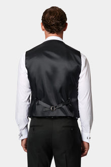 Siyah 6 Drop Regular Fit Standart Kesim Mono Yaka Yelekli Yünlü Smokin & Damatlık