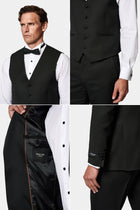 Siyah 6 Drop Regular Fit Standart Kesim Mono Yaka Yelekli Yünlü Smokin & Damatlık