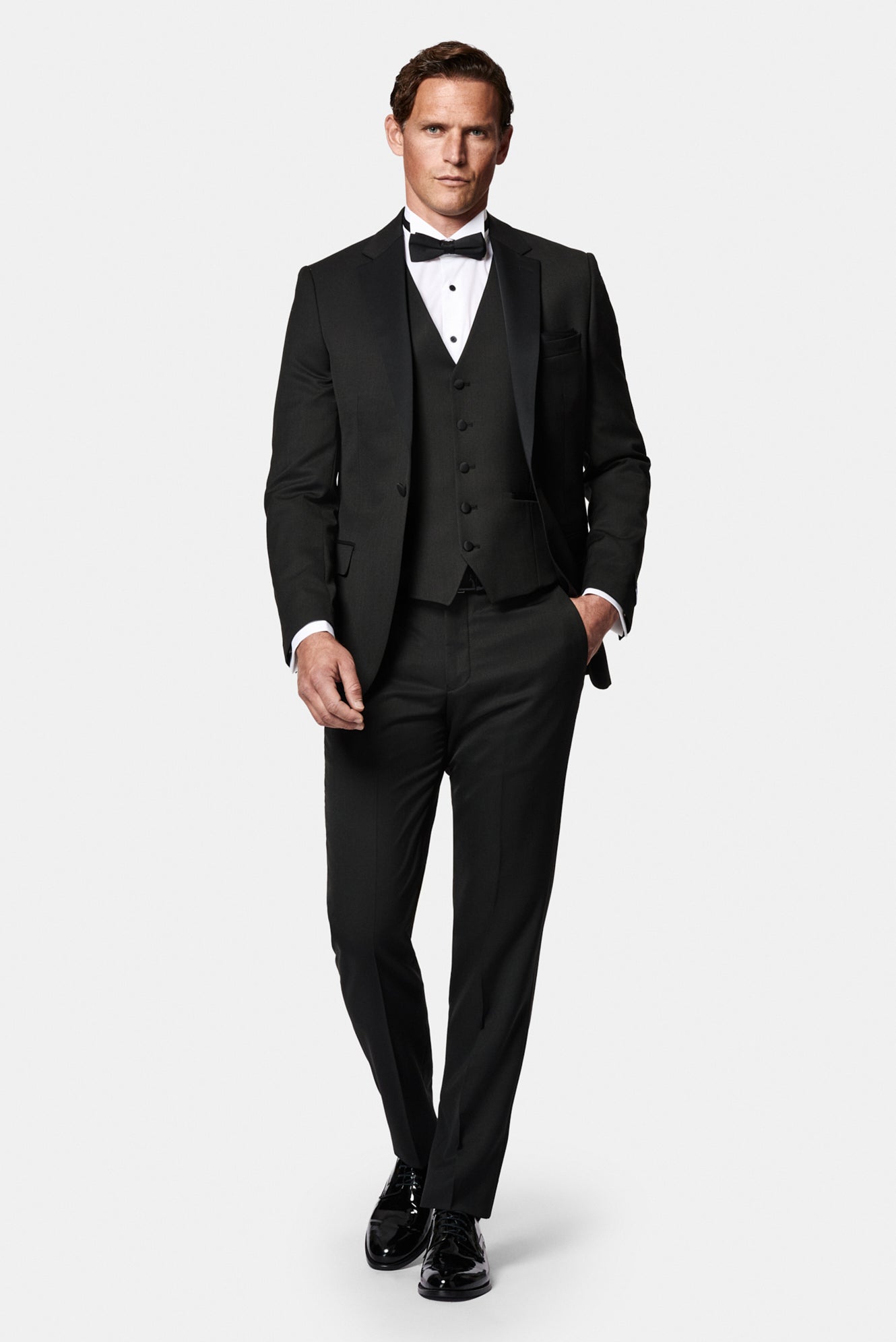 Siyah 6 Drop Regular Fit Standart Kesim Mono Yaka Yelekli Yünlü Smokin & Damatlık