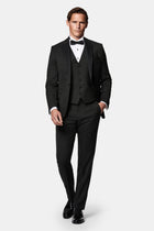 Siyah 6 Drop Regular Fit Standart Kesim Mono Yaka Yelekli Yünlü Smokin & Damatlık