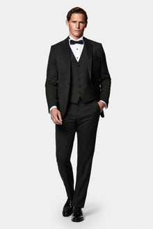 Siyah 6 Drop Regular Fit Standart Kesim Mono Yaka Yelekli Yünlü Smokin & Damatlık