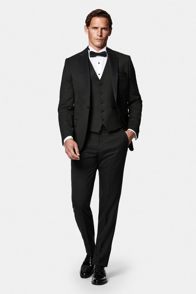 Siyah 6 Drop Regular Fit Standart Kesim Mono Yaka Yelekli Yünlü Smokin & Damatlık