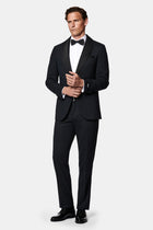 Siyah Lacivert 7 Drop Slim Fit Dar Kesim Şal Yaka Desenli Yünlü Smokin & Damatlık