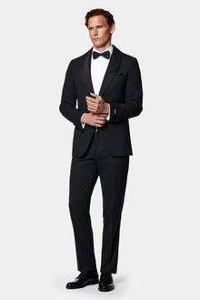 Siyah Lacivert 7 Drop Slim Fit Dar Kesim Şal Yaka Desenli Yünlü Smokin & Damatlık
