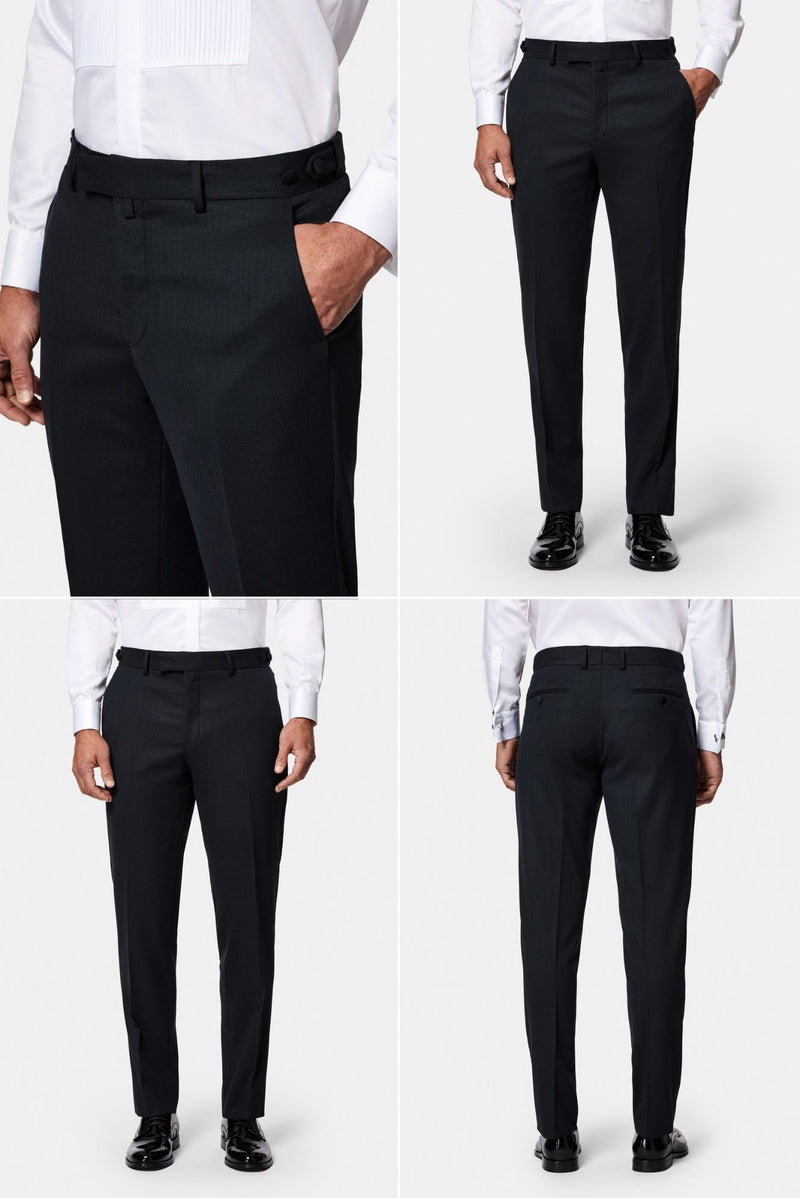 Siyah Lacivert 7 Drop Slim Fit Dar Kesim Şal Yaka Desenli Yünlü Smokin & Damatlık
