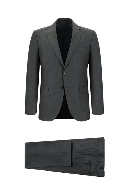 Açık Antrasit Slim Fit Dar Kesim Yün Klasik Takım Elbise