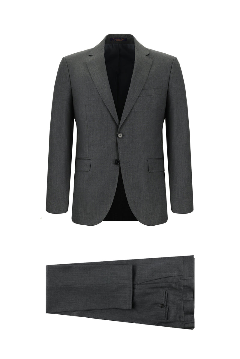 Açık Antrasit Slim Fit Dar Kesim Yün Klasik Takım Elbise