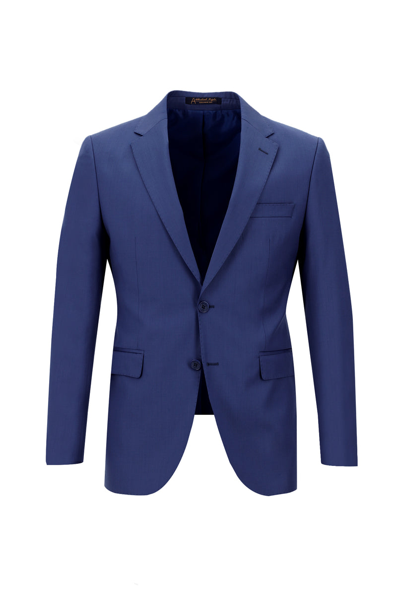 Koyu Mavi  Slim Fit Dar Kesim Yünlü Klasik Takım Elbise