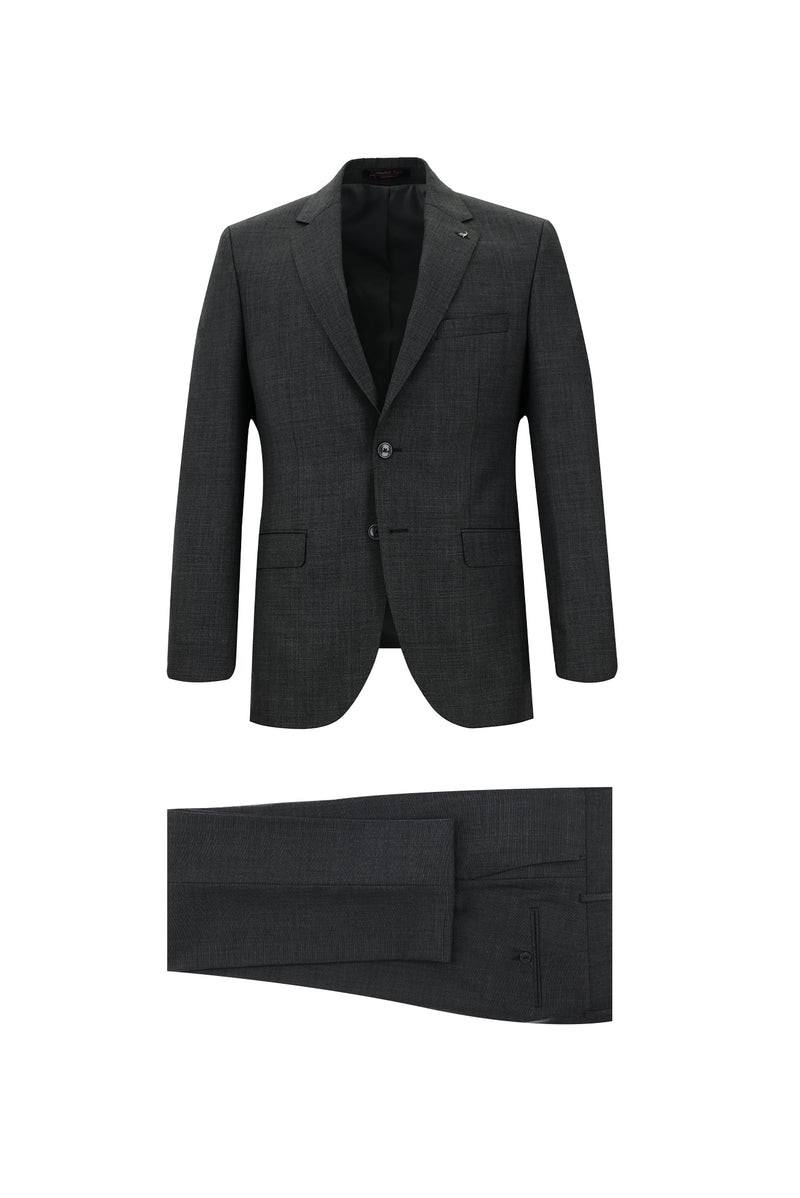 Orta Gri Slim Fit Dar Kesim Yünlü Klasik Takım Elbise