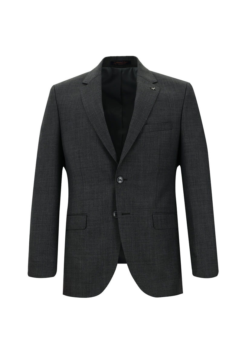 Orta Gri Slim Fit Dar Kesim Yünlü Klasik Takım Elbise