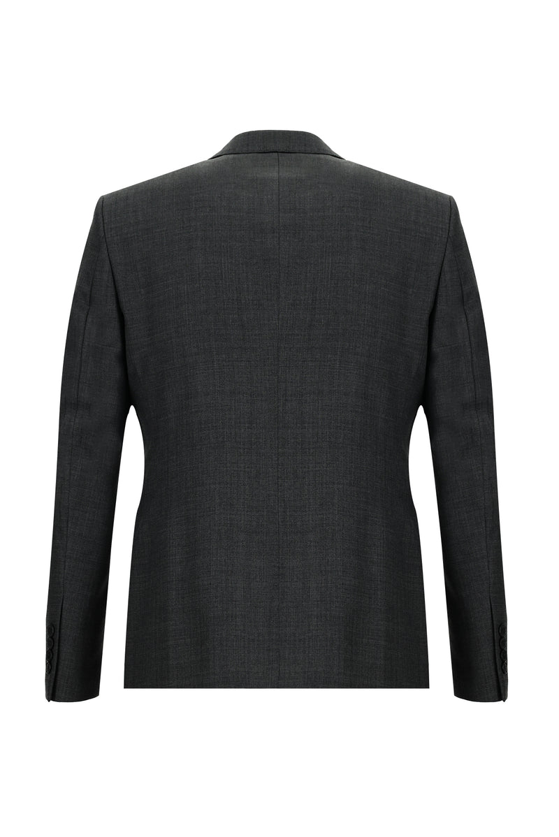 Orta Gri Slim Fit Dar Kesim Yünlü Klasik Takım Elbise
