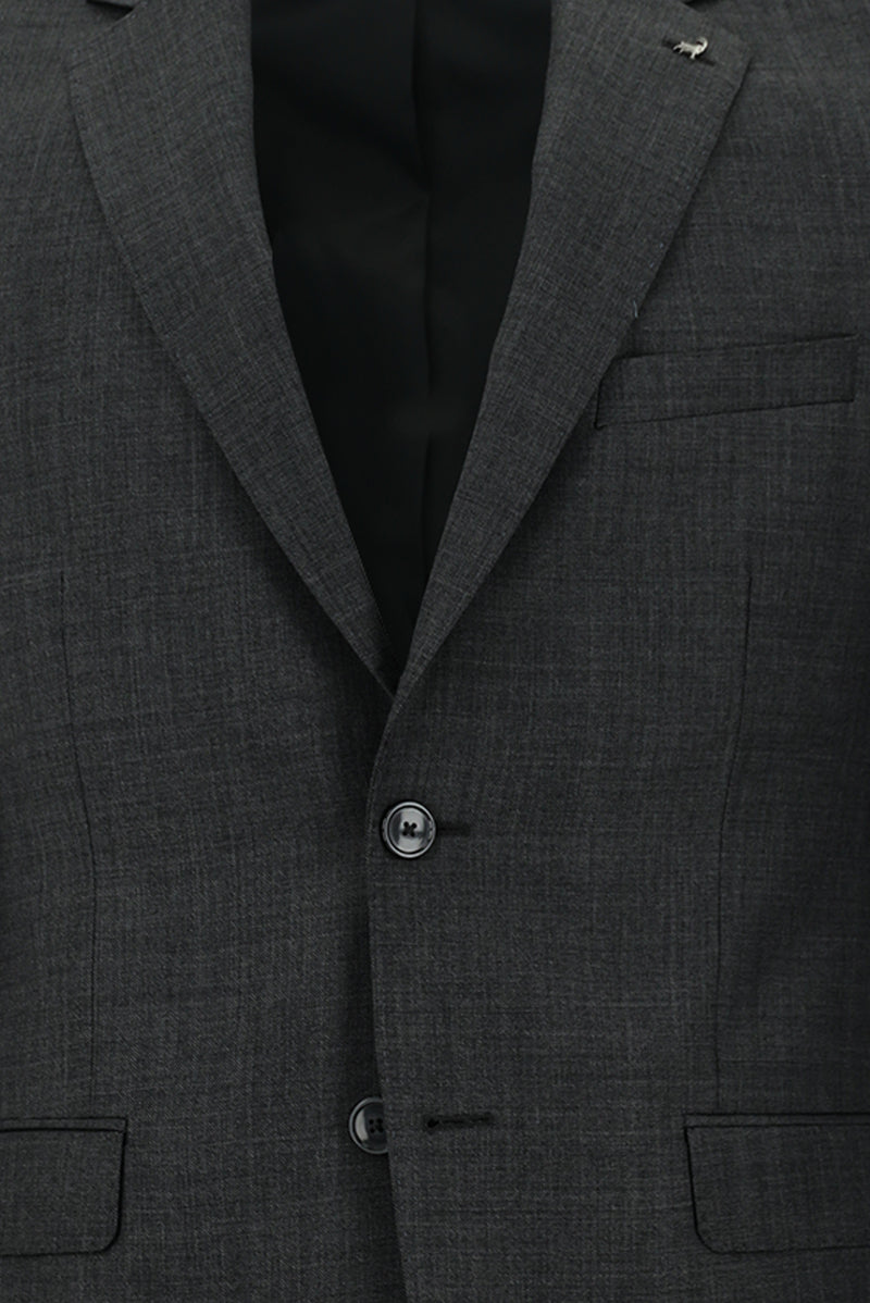 Orta Gri Slim Fit Dar Kesim Yünlü Klasik Takım Elbise