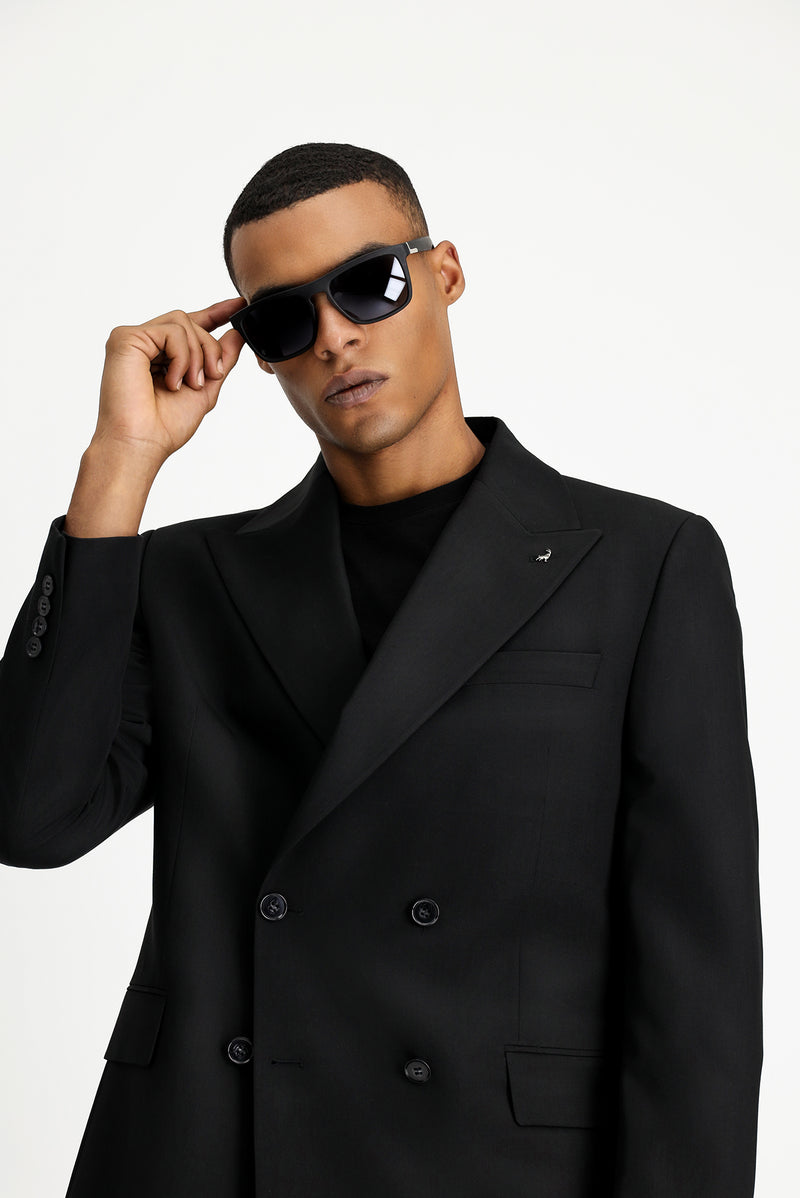 Siyah Oversize Ekstra Rahat Kalıp Kruvaze Takım Elbise