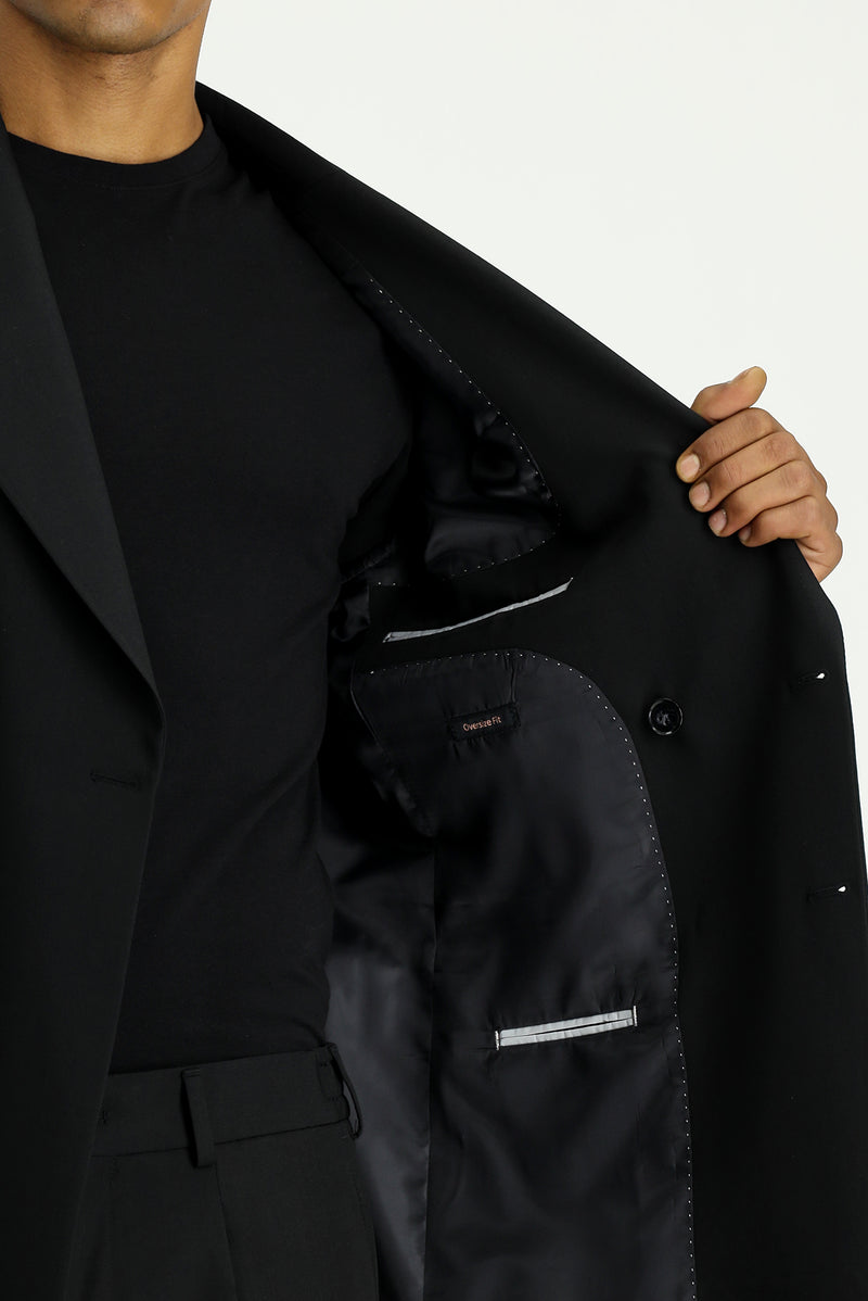Siyah 6 Drop Verona Soft Oversize Fit Hafif Oversize Kesim Kruvaze Tak?m Elbise-Abdullah Ki??l?