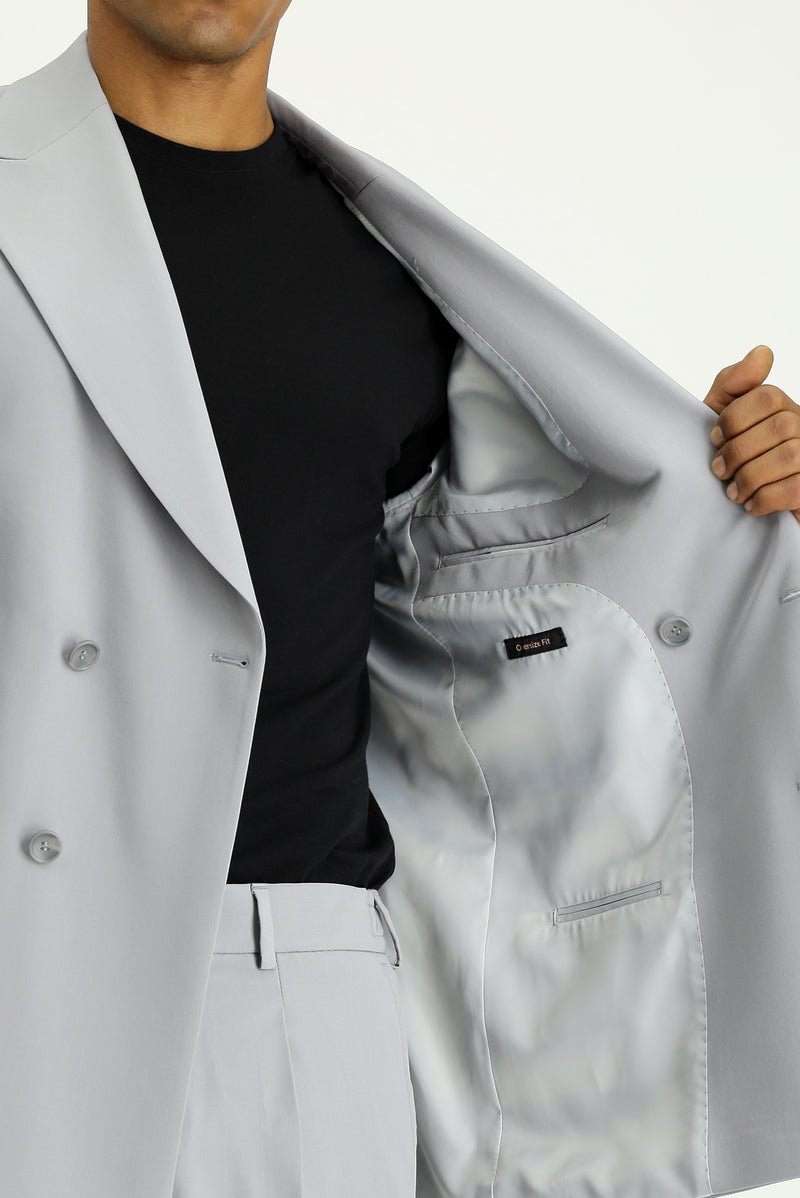 Orta Gri Oversize Ekstra Rahat Kalıp Kruvaze Takım Elbise