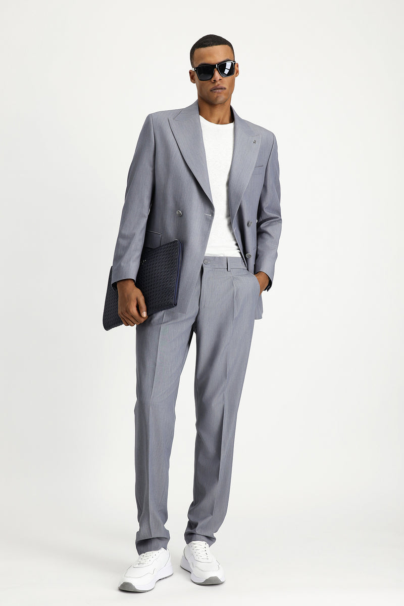 Orta Füme Oversize Ekstra Rahat Kalıp Kruvaze Takım Elbise