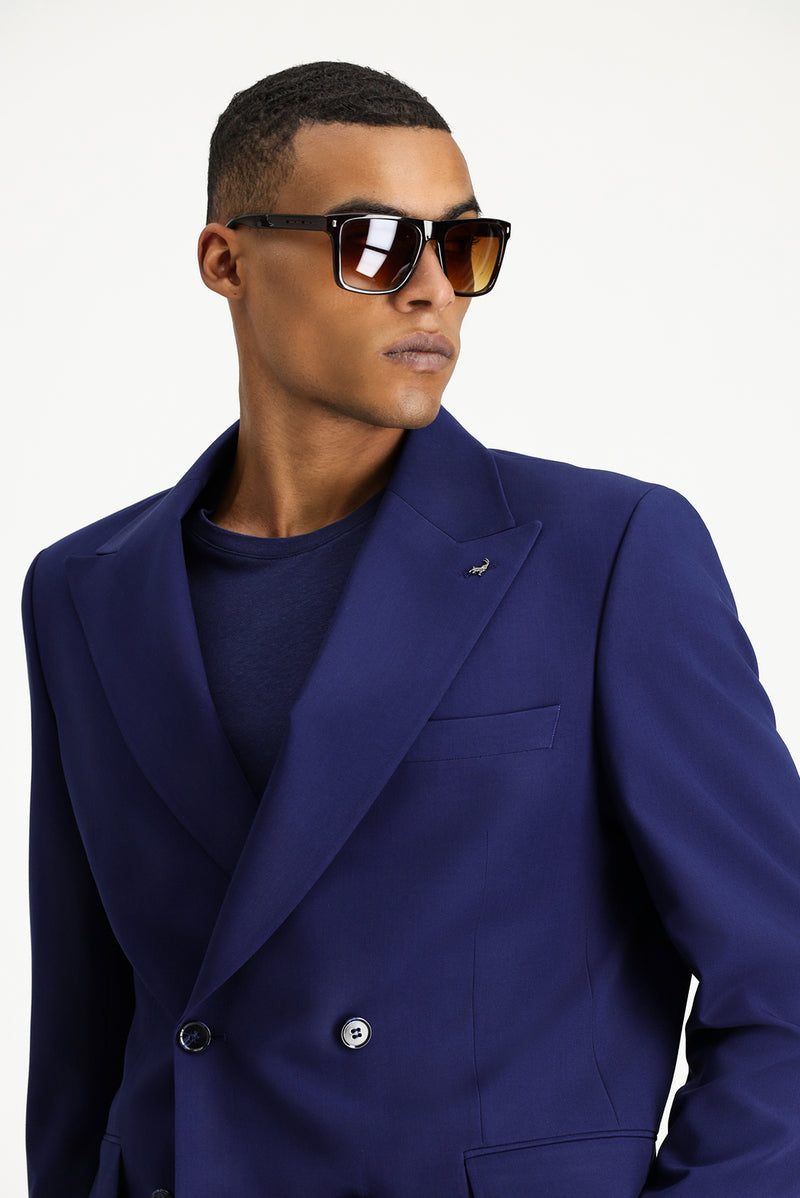 Orta Lacivert Oversize Ekstra Rahat Kalıp Kruvaze Takım Elbise