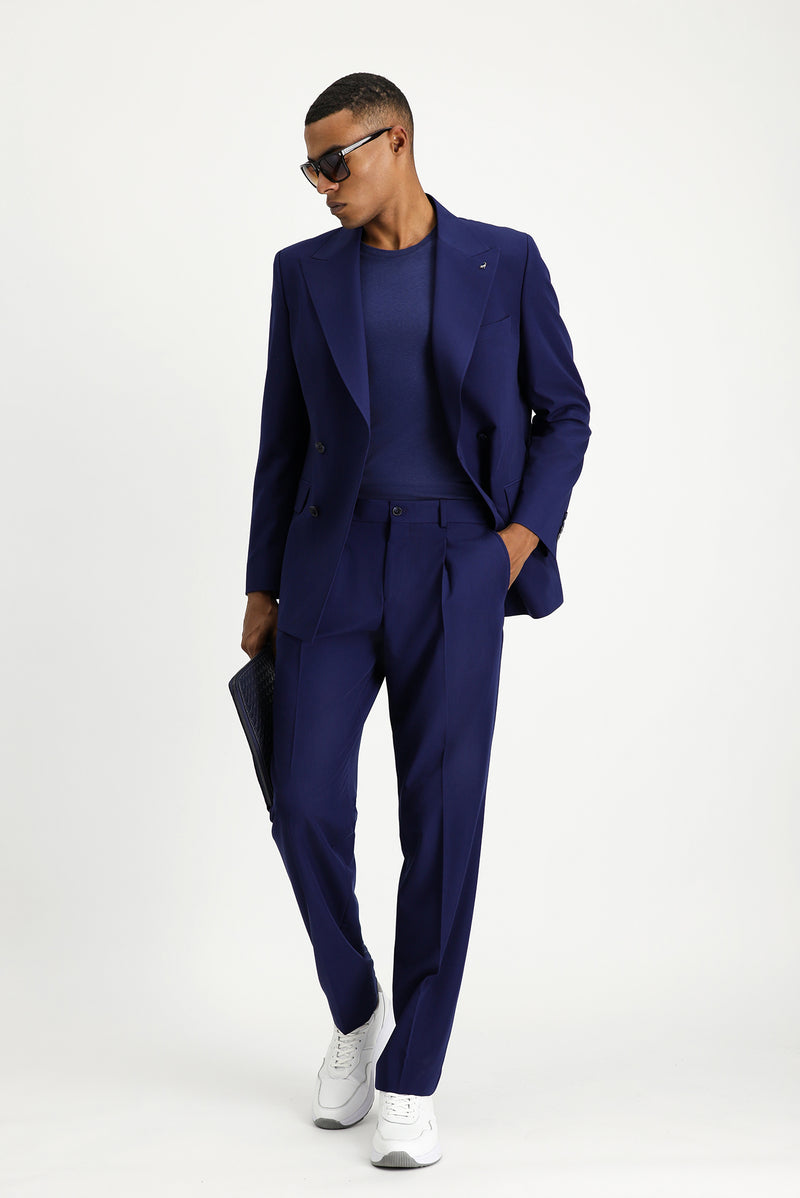 Orta Lacivert Oversize Ekstra Rahat Kalıp Kruvaze Takım Elbise