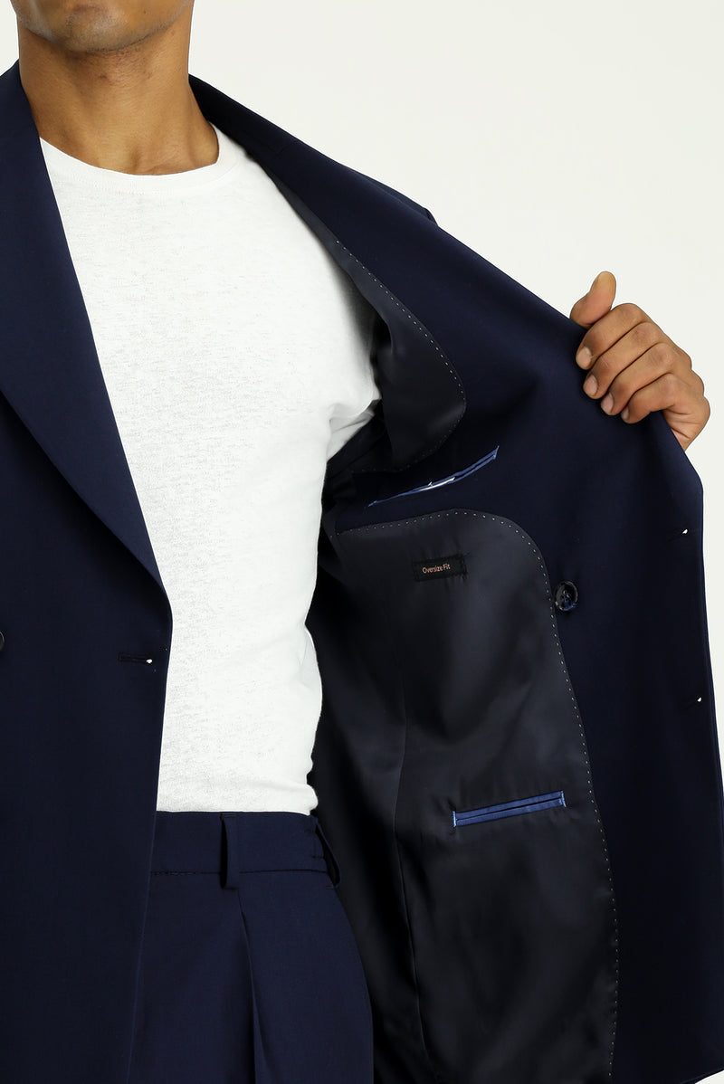 Koyu Lacivert 6 Drop Verona Soft Oversize Fit Hafif Oversize Kesim Kruvaze Tak?m Elbise-Abdullah Ki??l?