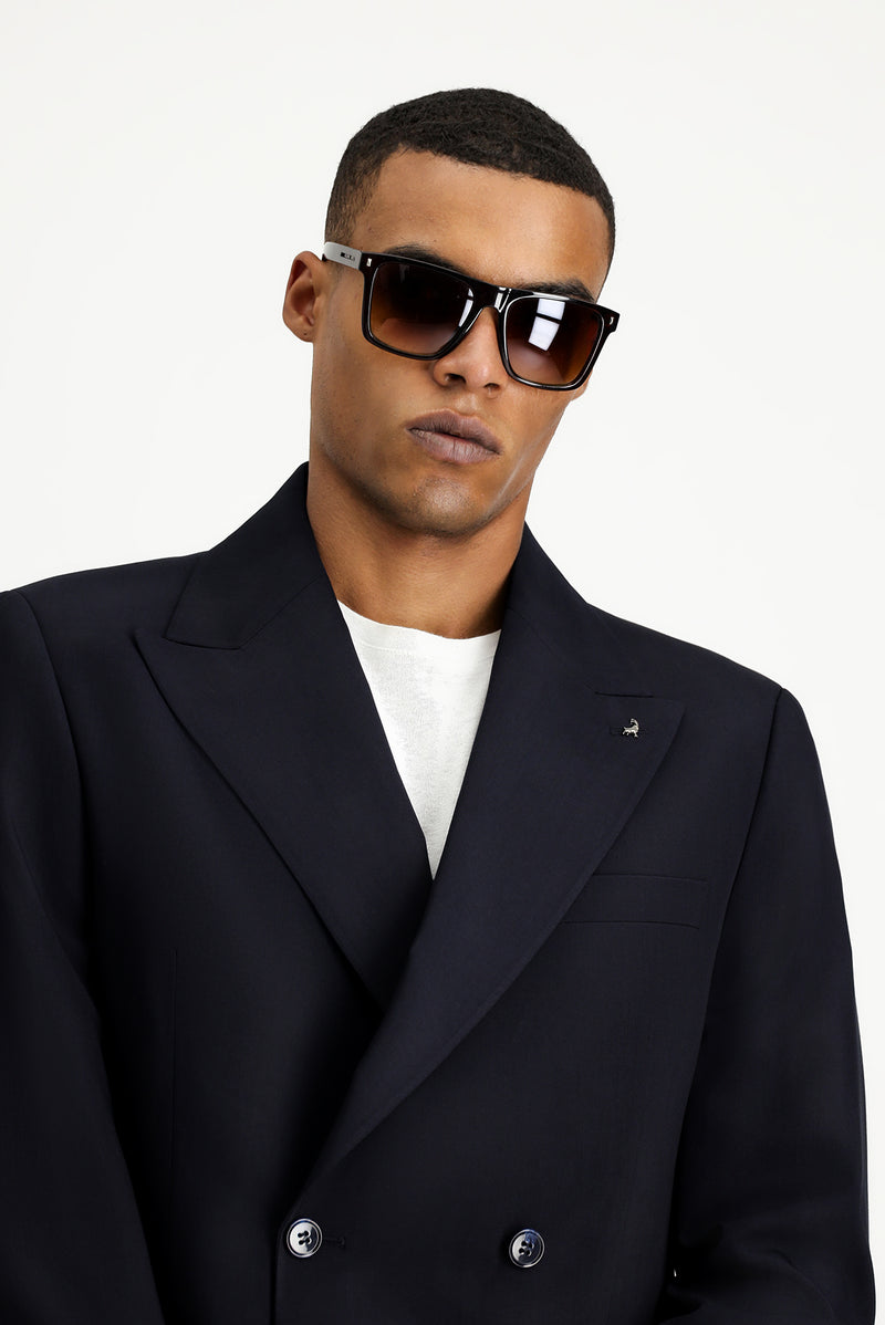 Siyah Lacivert Oversize Ekstra Rahat Kalıp Kruvaze Takım Elbise