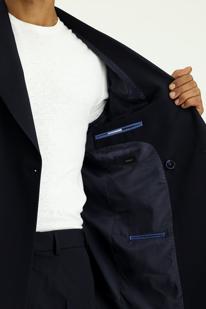 Siyah Lacivert Oversize Ekstra Rahat Kalıp Kruvaze Takım Elbise