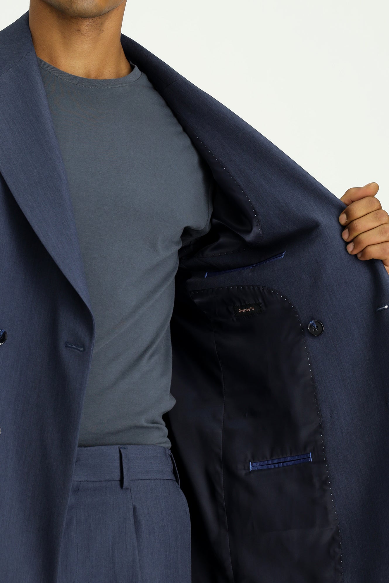 İndigo Oversize Ekstra Rahat Kalıp Kruvaze Takım Elbise