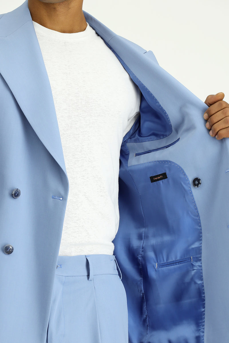 Mavi Oversize Ekstra Rahat Kalıp Kruvaze Takım Elbise