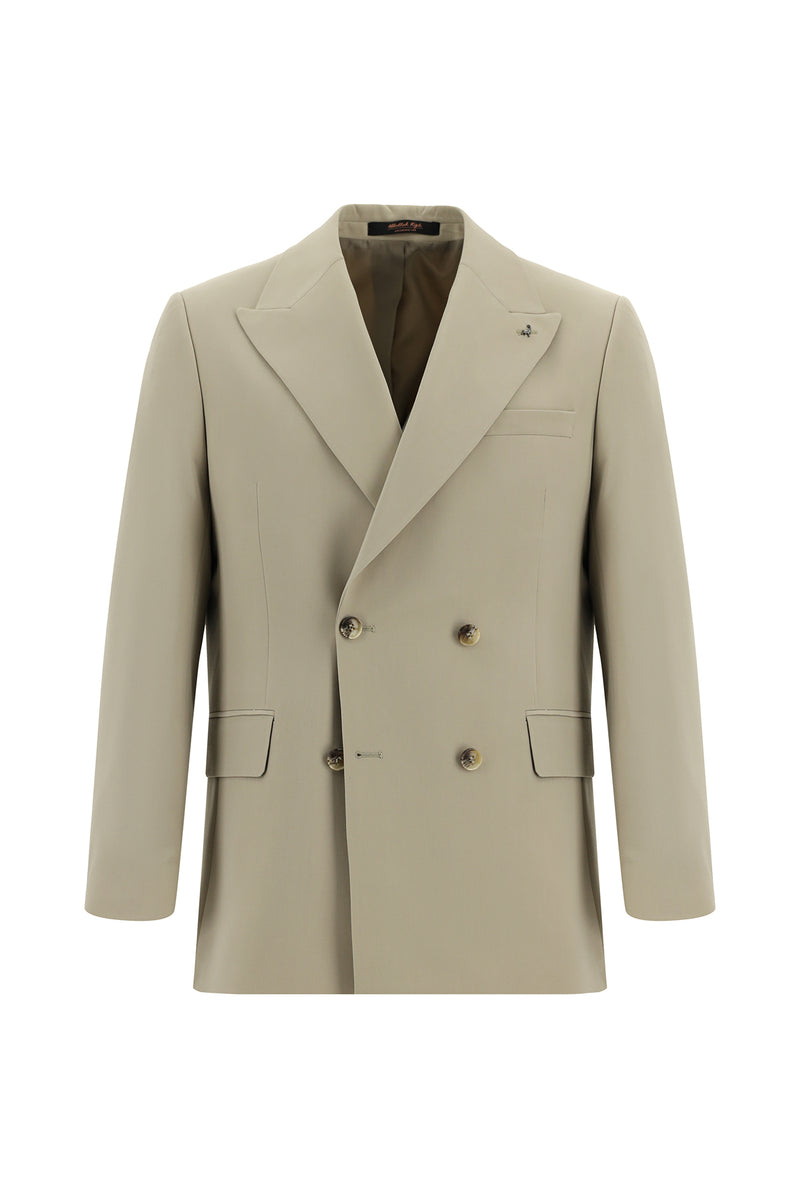 Orta Bej 6 Drop Verona Soft Oversize Fit Hafif Oversize Kesim Kruvaze Tak?m Elbise-Abdullah Ki??l?