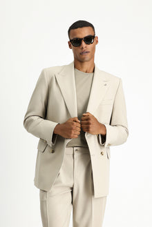 Orta Bej 6 Drop Verona Soft Oversize Fit Hafif Oversize Kesim Kruvaze Tak?m Elbise-Abdullah Ki??l?
