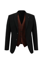 Siyah Slim Fit Dar Kesim Yünlü Kombinli Yelekli Takım Elbise