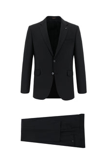 Siyah Slim Fit Dar Kesim Yünlü Klasik Takım Elbise