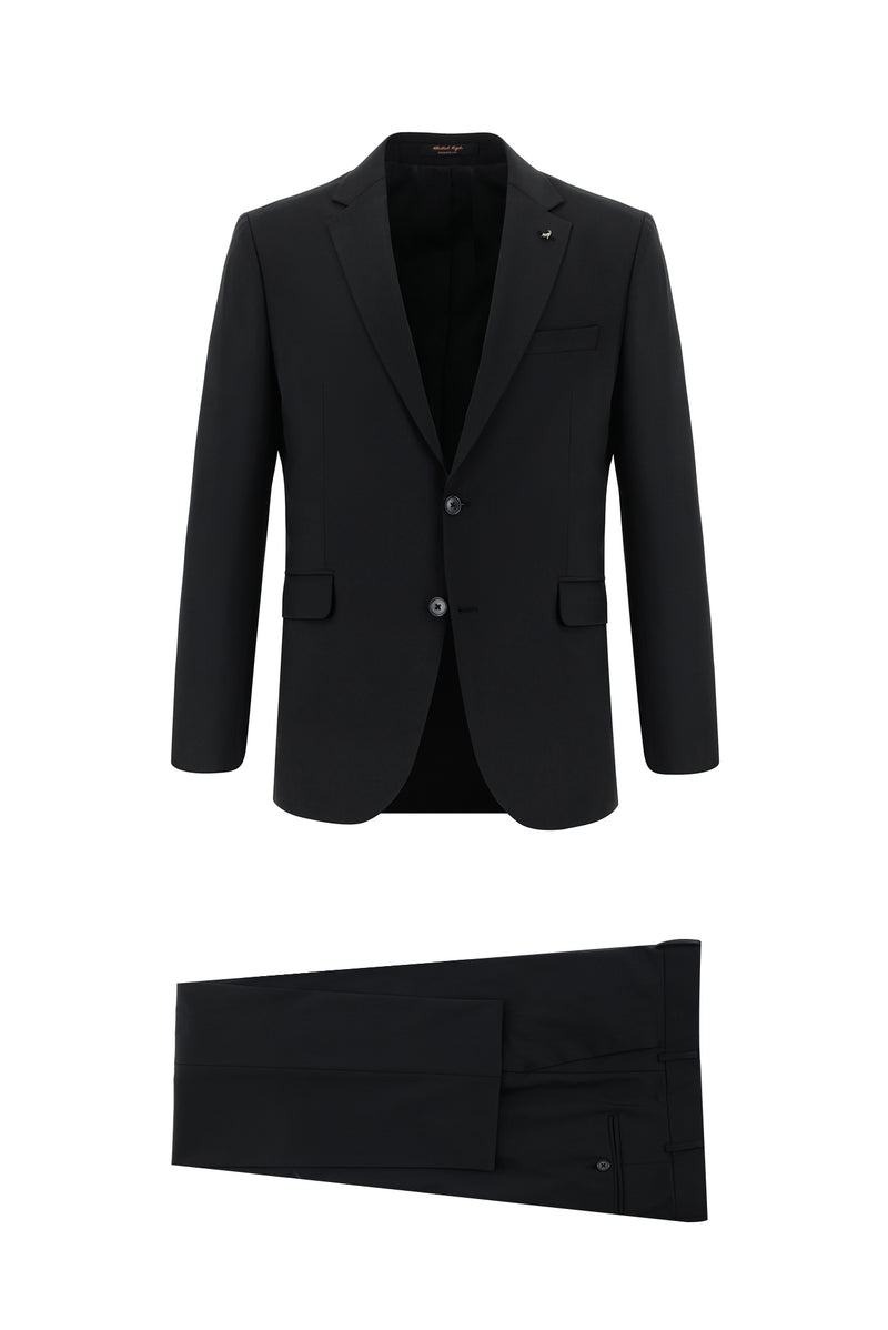 Siyah Relaxed Fit Rahat Kesim Yünlü Klasik Takım Elbise