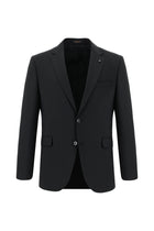 Siyah Slim Fit Dar Kesim Yünlü Klasik Takım Elbise