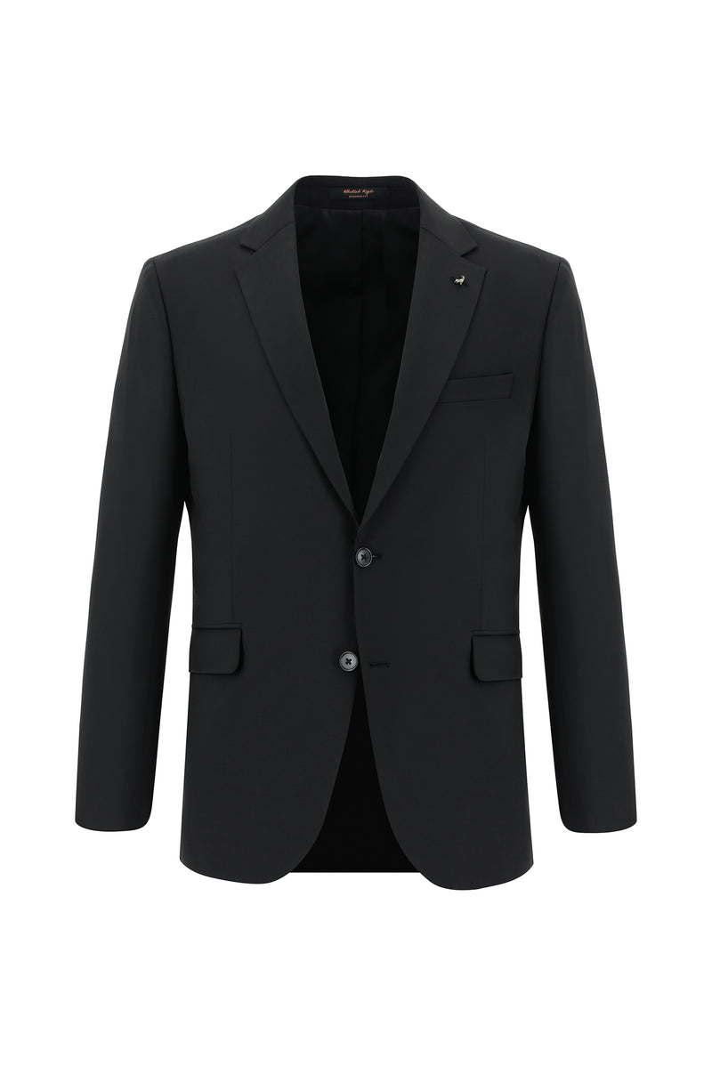 Siyah Relaxed Fit Rahat Kesim Yünlü Klasik Takım Elbise