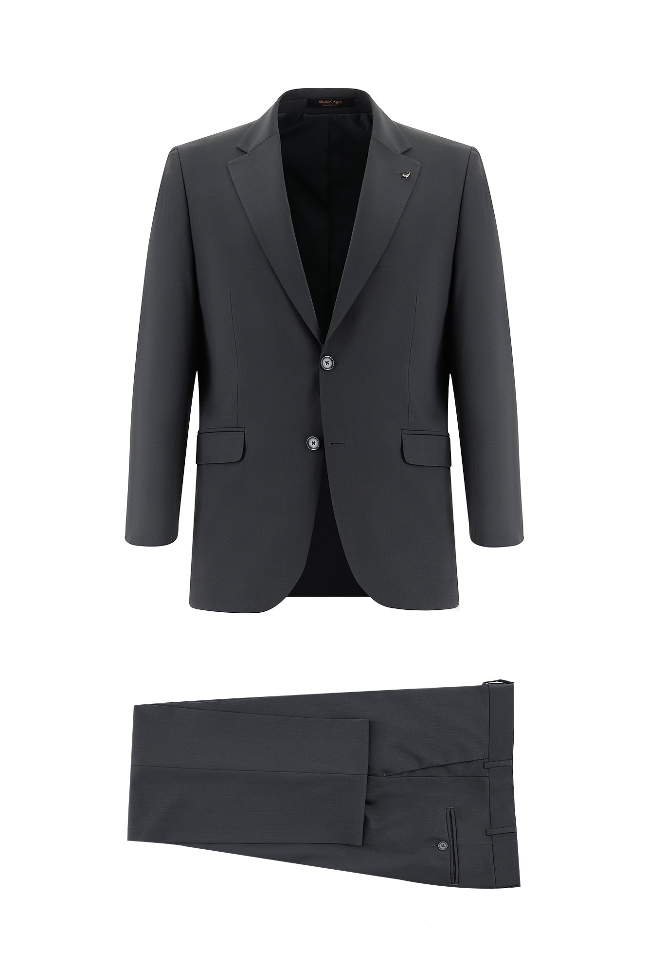 Koyu Füme Slim Fit Dar Kesim Yünlü Klasik Takım Elbise