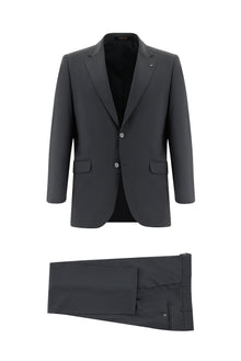 Koyu Füme Slim Fit Dar Kesim Yünlü Klasik Takım Elbise